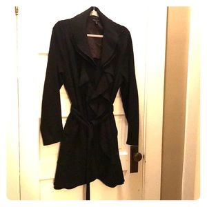 Black wool ruffled wrap coat